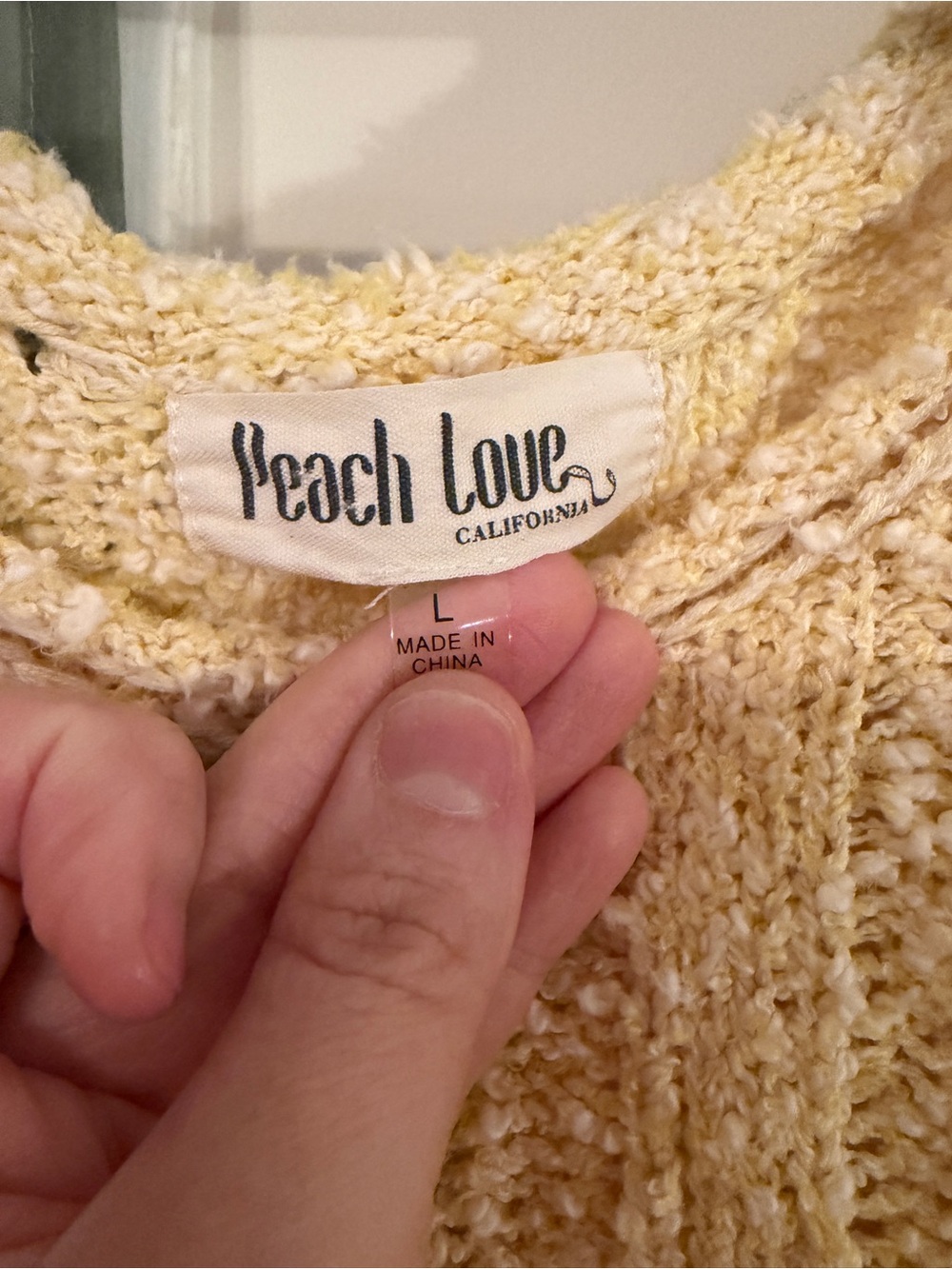 Peach Love California Light Yellow Crochet-Style Scoop Neck Sweater - Picture 3 of 3